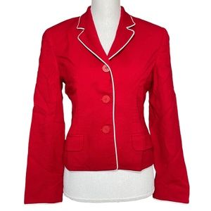100% Wool Blazer 8 Red White Contrast Jacket 111 State Notch Collar Preppy